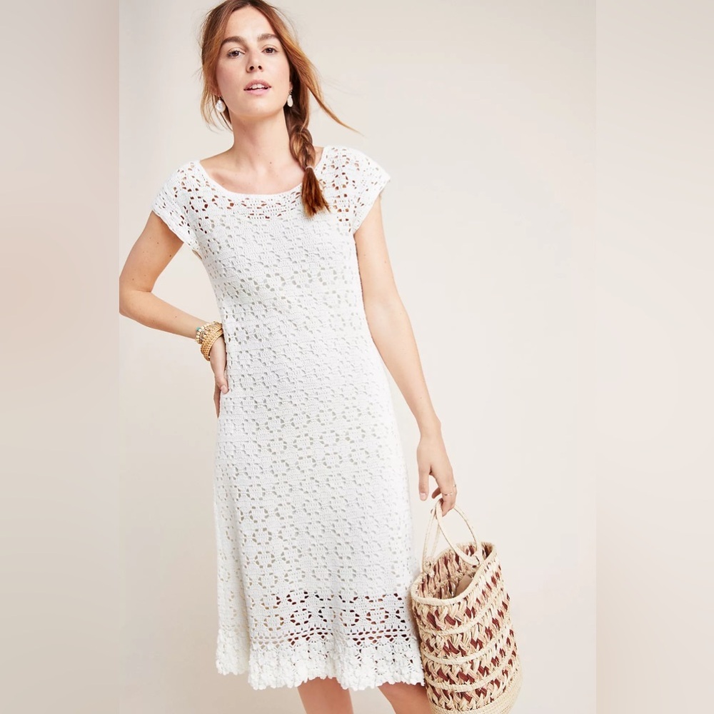 NWOT Anthropologie Brittania Crochet Midi Dress Size M